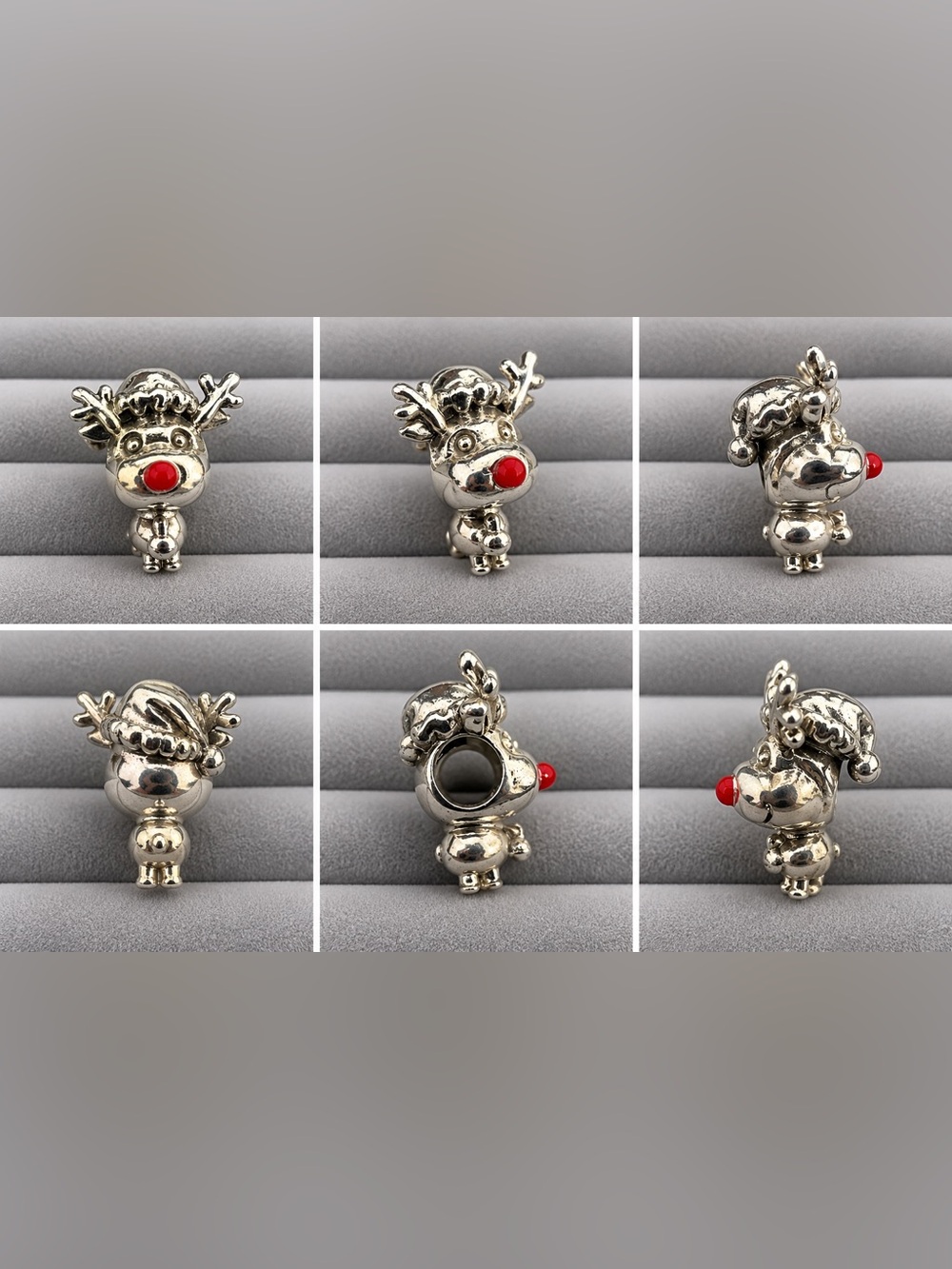 Pandora Silver Reindeer Charm with Red Nose